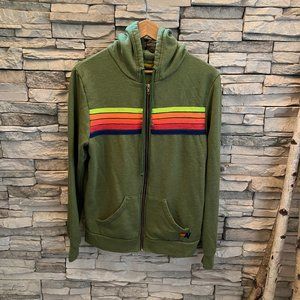 Aviator Nation Jungle Green // Neon Stripe Hoodie sz Large Unisex